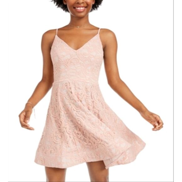 My Michele Women's Strap V Neck Short Fit Flare Dress Pink Size 5 - Picture 1 of 3